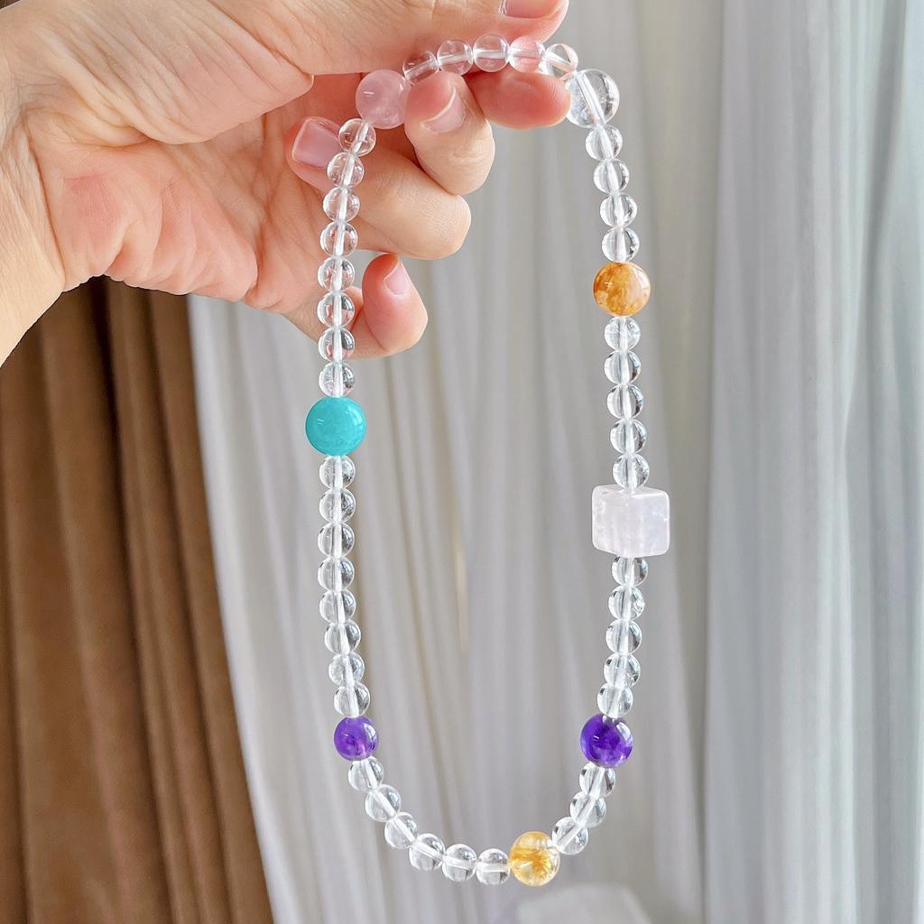 Natural High-Quality White Crystal Tianhe Stone Citrine Amethyst Multi-Circle Design Bracelet Bracelet.