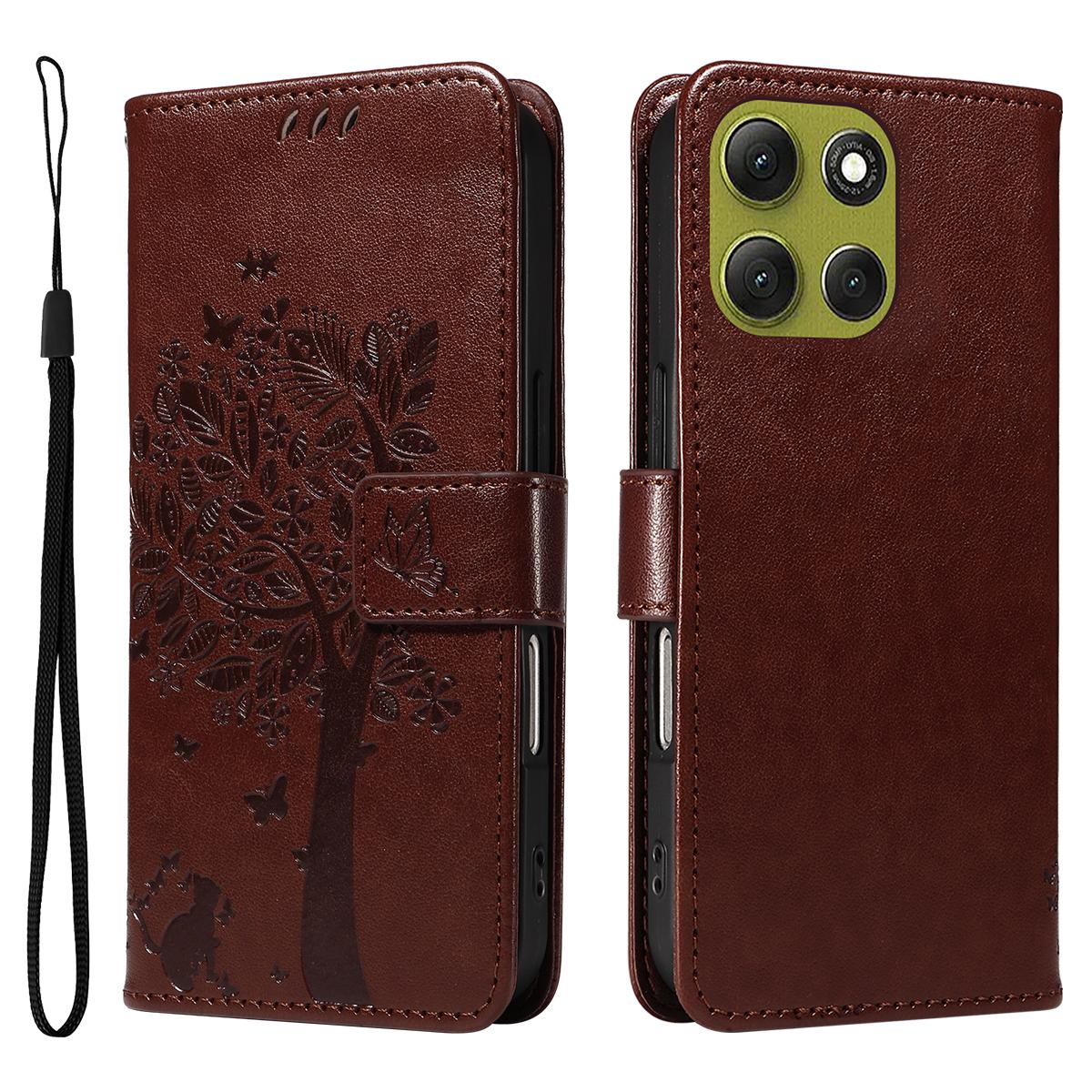 

For Motorola Moto G86 5G/G86 Power 5G Phone Case with Stand Cat Tree Pattern Leather Wallet Mobile Cover Coffee