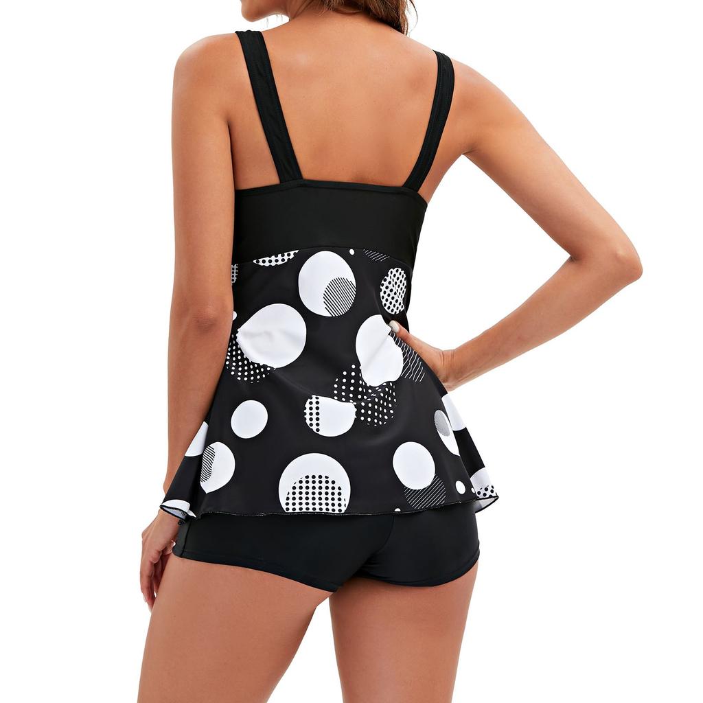 Damen High Waist Übergröße Badeanzüge Bikini Print Peplum Split Bademode