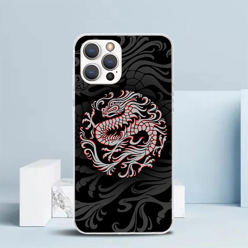 Japanese Dark Dragon Tattoo Phone Case For IPhone 16 17 Air 16E 15 14 Plus 13 Mini 12 11 Pro Max 7 8 + SE 2020 Soft TPU Back Cov
