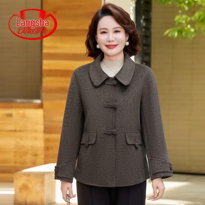 LangSha Women s New Chinese Style Double-Sided Short Wool Blend Coat 3XL