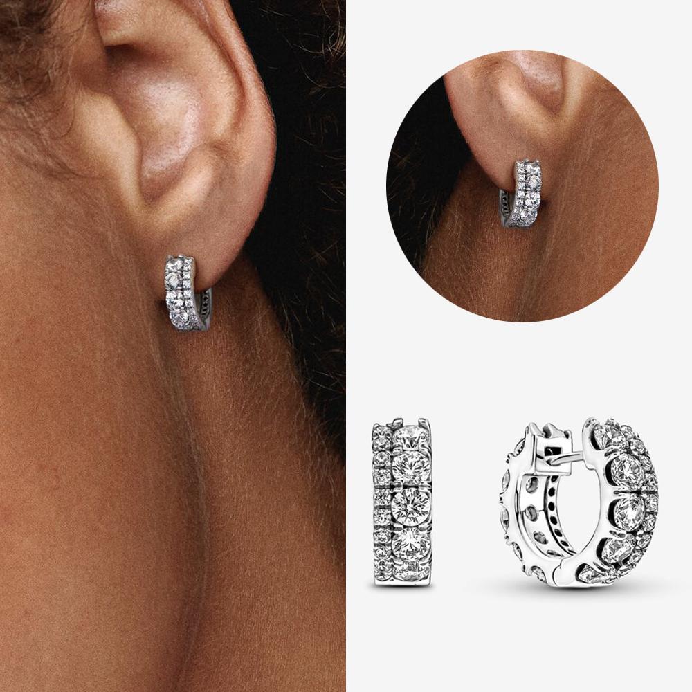 Authentic 925 Silver Cherry Blossom Bow Heart Hoop Stud Drop Earrings plata de ley Jewelry DIY Birthday Gift Original