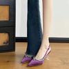 Sandali Donna Nuovi Classici Champagne Banchetto Matrimonio Scarpe Donna Sexy Strass Raso Punta Acuta Tacco Alto Sandali Donna