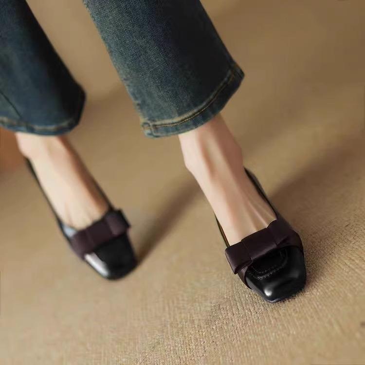 Special Offer Soft Leather Square Head High Heels Women's New Knot Thi Heel Versatile Single Oes