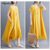 Korean Style Plus Size Summer Women Midi Dress V Neck Black White Pink Blue Yellow Orange Loose Dress Short Sleeve Casual Basic Ladies' Dress