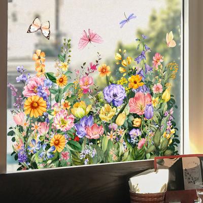 Colored Flower Butterfly Glass Electrostatic Sticker Double-sided Visual Window Sticker Home Decoration Sticker Can Be Removed