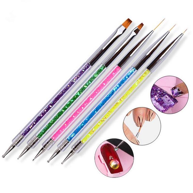 

5-Piece Glitter Dotting & Line Drawing Nail Art Pen Set: Double-Ended Dotting, Engraving, and Flower Painting Tools