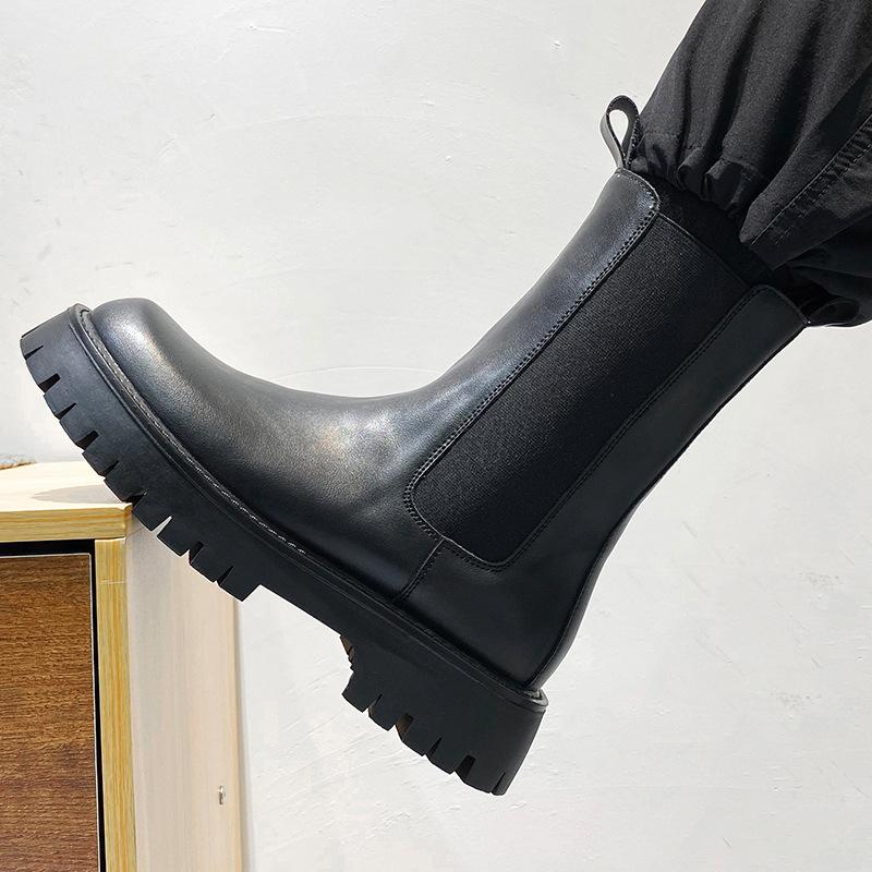 Chelsea Boots Men's British Style High-top Cigarette Leather Boots Men's Summer Breathable Soft Leather High Locomotive Martin Boots
