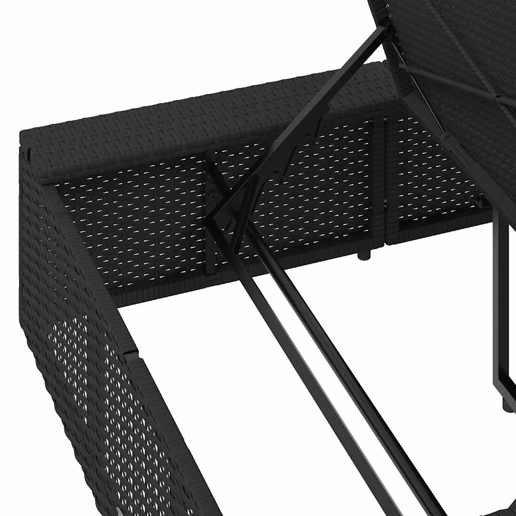 Sun Lounger with Floating Cushion Black Poly Rattan
