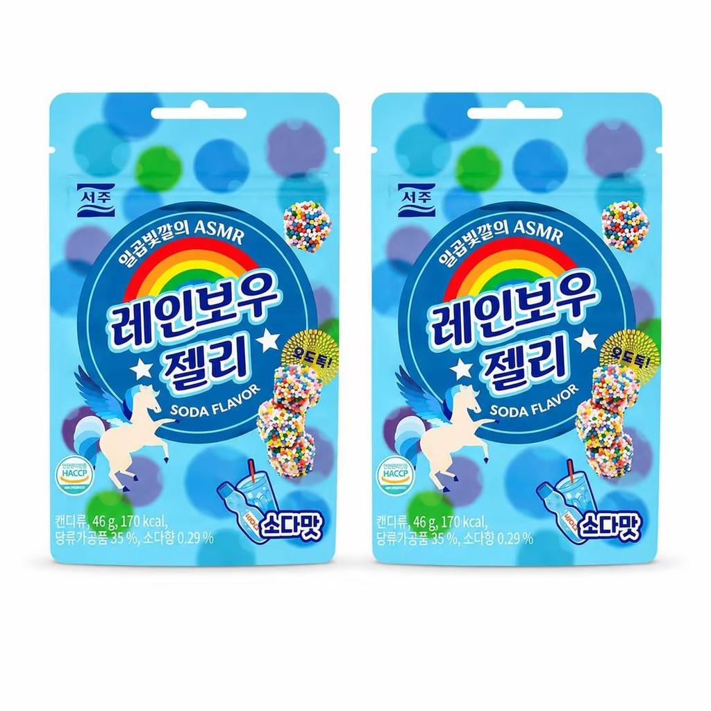 SEOJU Regenbogen Weiche Bonbons 46g, 2 Geschmacksrichtungen | Reichhaltiger Fruchtgeschmack, Kaugummiartige bunte Textur, Praktischer Snack