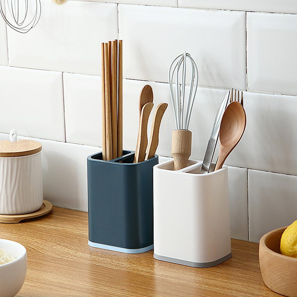 Chopsticks Storage Holder Box Double Grids Fork Spoons Countertop Tableware Organizer Draining Household Shelf