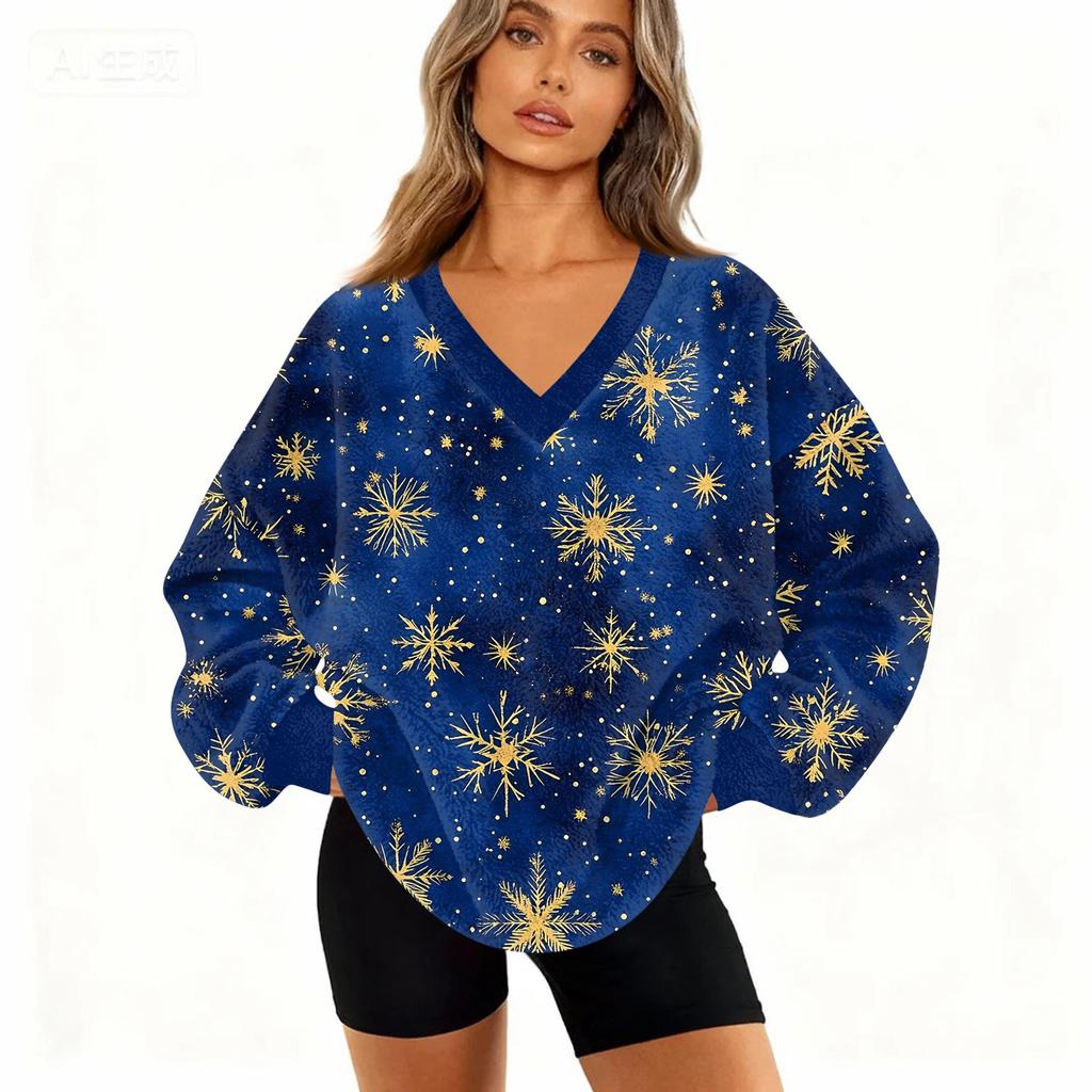 Modă Femei Casual Mânecă Lungă Crăciun Imprimat Decolteu în V Top Hanorac