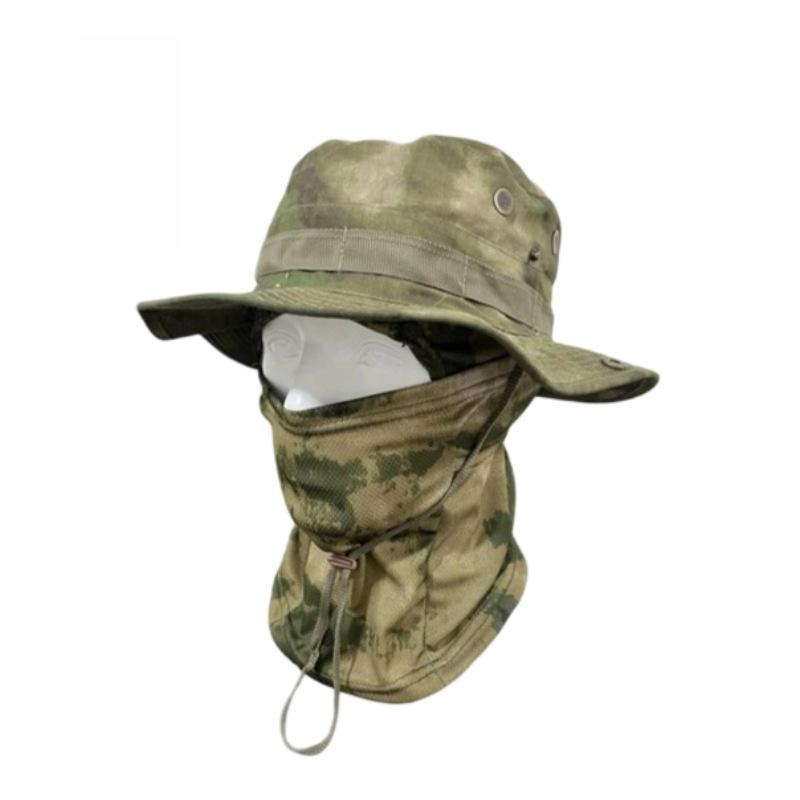 Outdoor Camouflage Taktischer Fischerhut Kapuzen-Set Gesichtsmaske Sonnenschutz Polyester Vier Jahreszeiten für Radfahren Bergsteigen