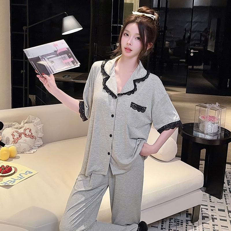 Wumida short-sleeved Modal cotton pajamas women's summer thin solid color high-end light luxury outer loungewear suit