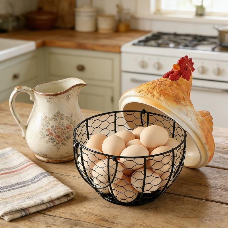 Handmade Eggs Storage Container for Kitchen Countertop Chicken Eggs Basket with Lid For Organizing Items