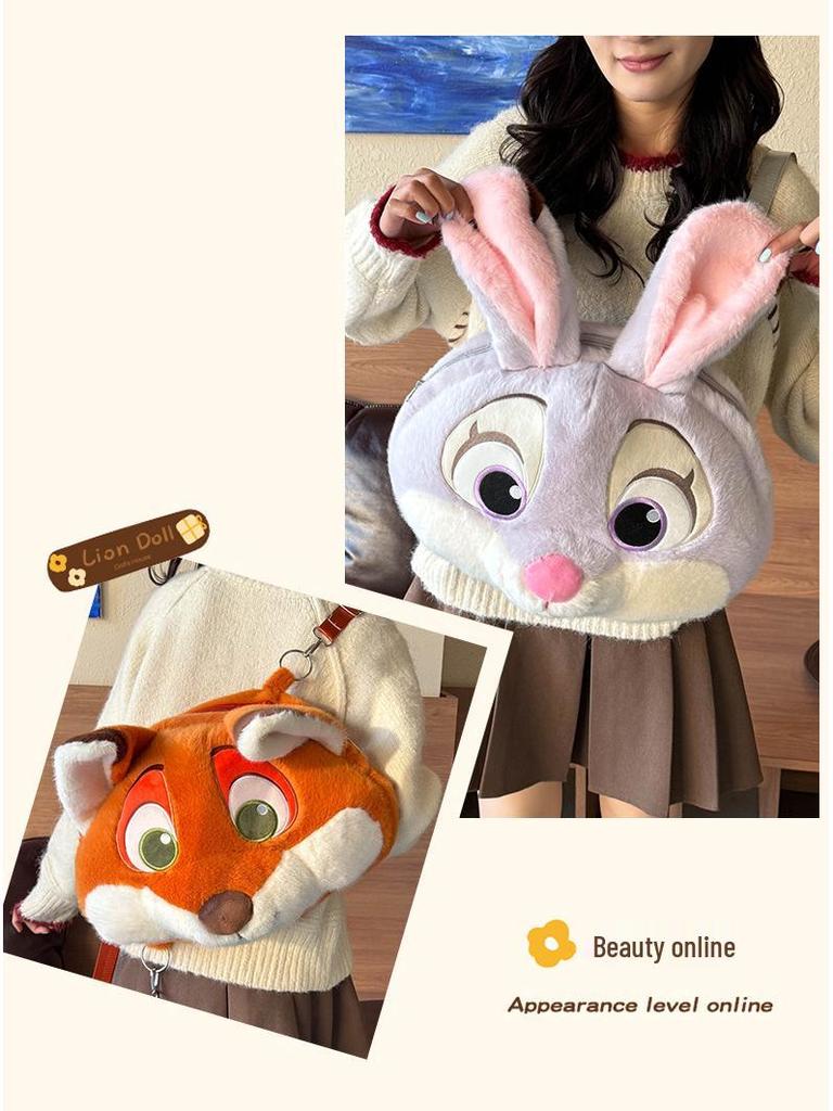 Zootopia Nick Wilde & Judy Hopps Plush Backpack - Cute Big Head Fox & Rabbit School Bag