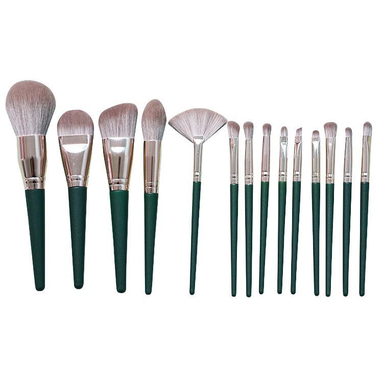 Green Cloud 14-Piece Makeup Brush Set with Soft Bristles - Perfect for Beginners