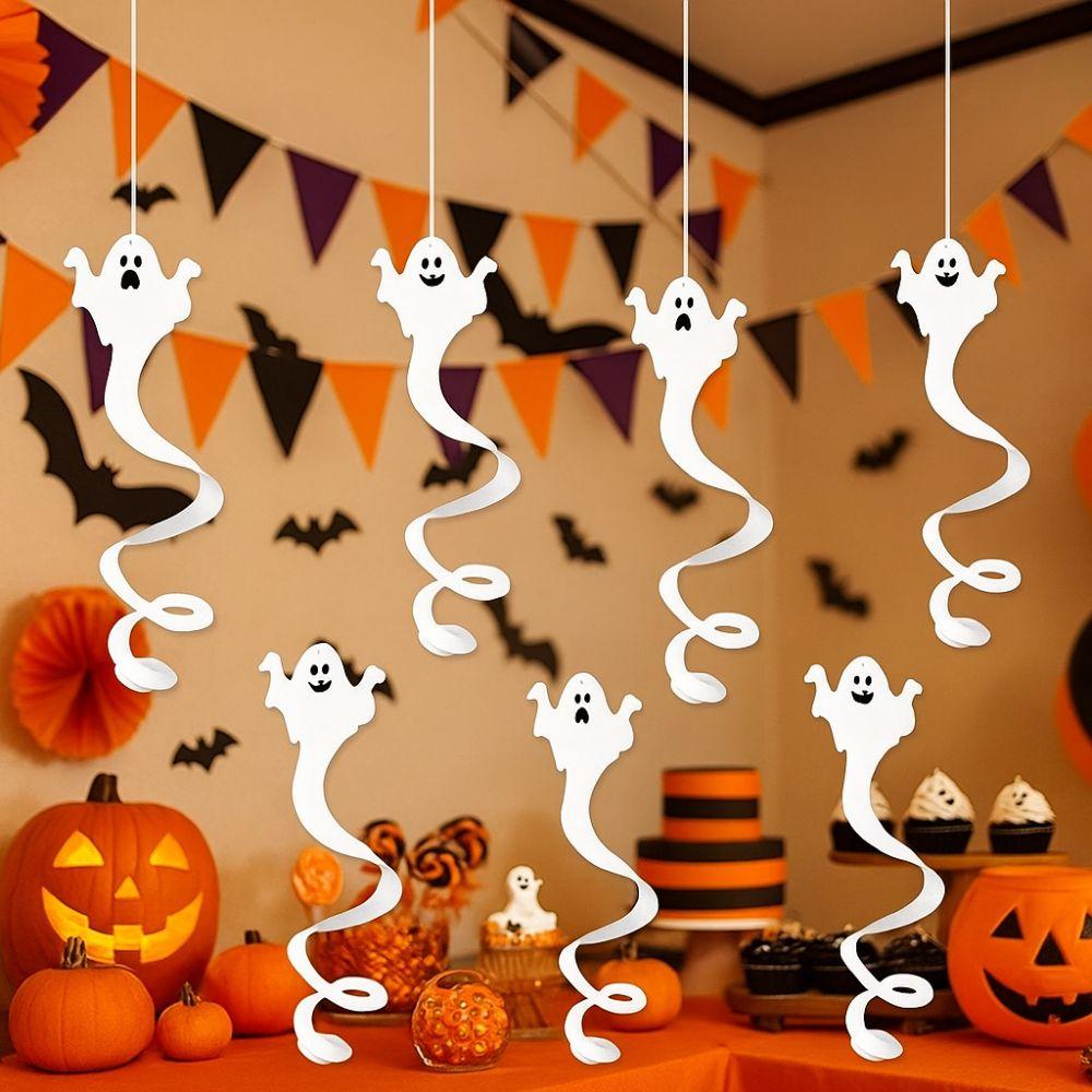 8pcs Spooky Ghost Ceiling Decoration White Halloween Spiral Banner  Ghost Festival