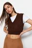 Women's Fashion Stylish Sweater Stone Crop V-Neck Knitwear Sweater