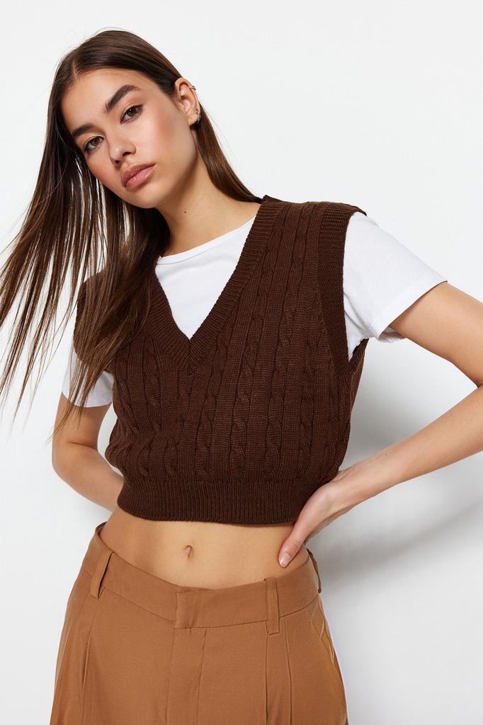 Women's Fashion Stylish Sweater Stone Crop V-Neck Knitwear Sweater