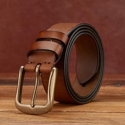 Retro Fashion Personality Trend Handmade First Layer Pure Cowhide Belt Men'S Genuine Leather Copper Buckle Korean Version Casual Denim Belt