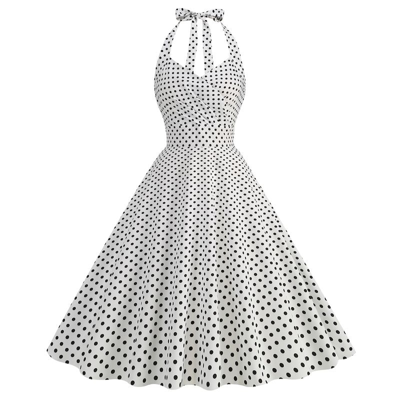 Dress Retro Dots Backless Dress Halterneck