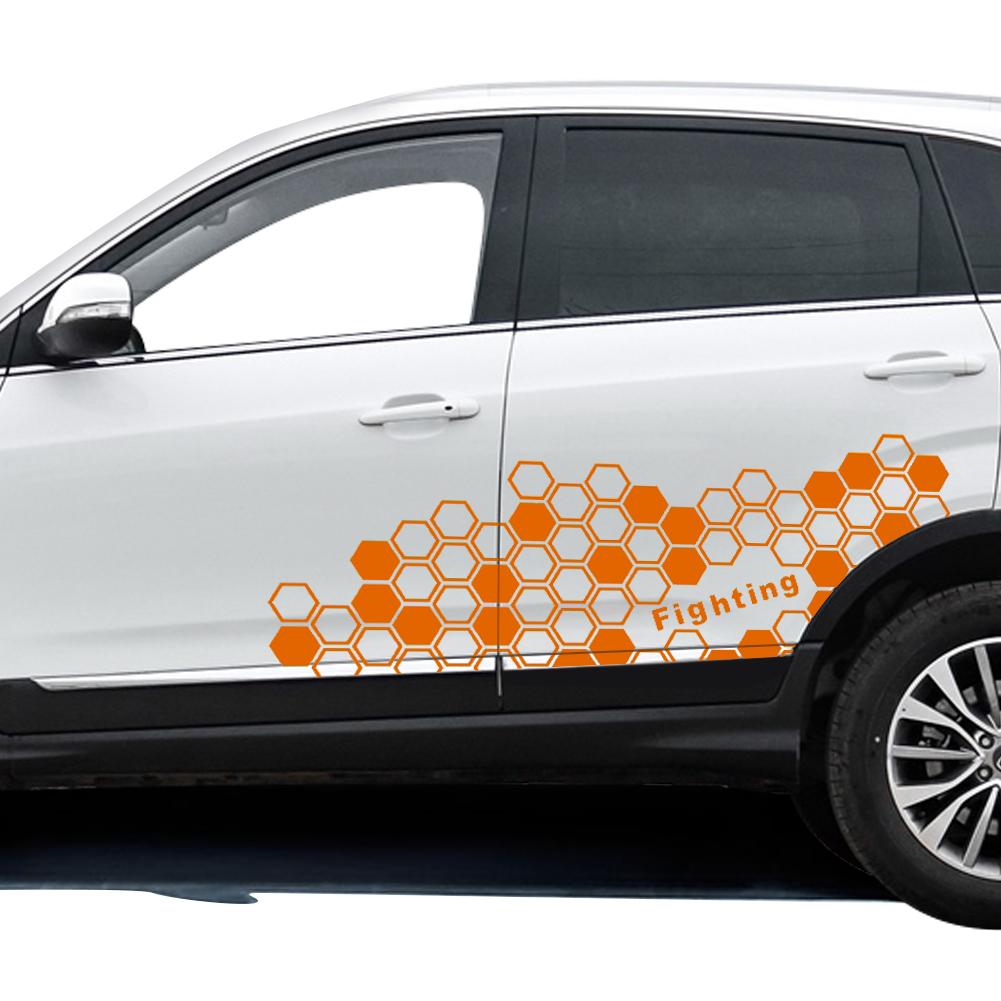 2PCS Car Body Side Decals Honeycomb Graphics Side Stickers for Door Waist Line Vinyl PVC Styling Adhesive Decoration Picture
