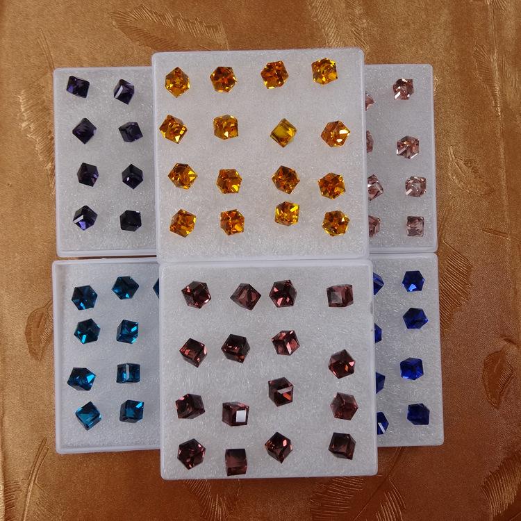 Koreanische 6mm Glas Kristall Würfel Ohrringe, Mehrfarbig, 8 Paare