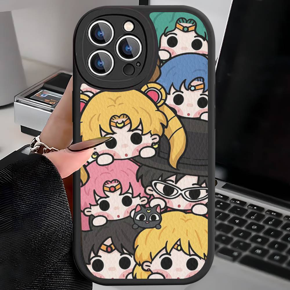 S-Sailors Anime Moon Phone Case For IPhone 16 15 14 13 12 11 Pro Max Plus 16E Soft Leather Cover