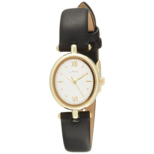 Fieldwork Women's Analog Ellipse Watch with Gold Leather Strap, Black (JN003-5)