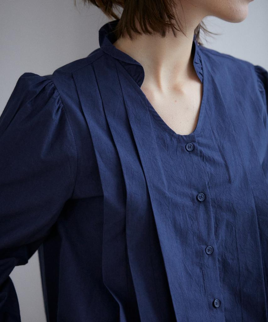 WIOE Mori Frill Pintuck Shirt_Navy