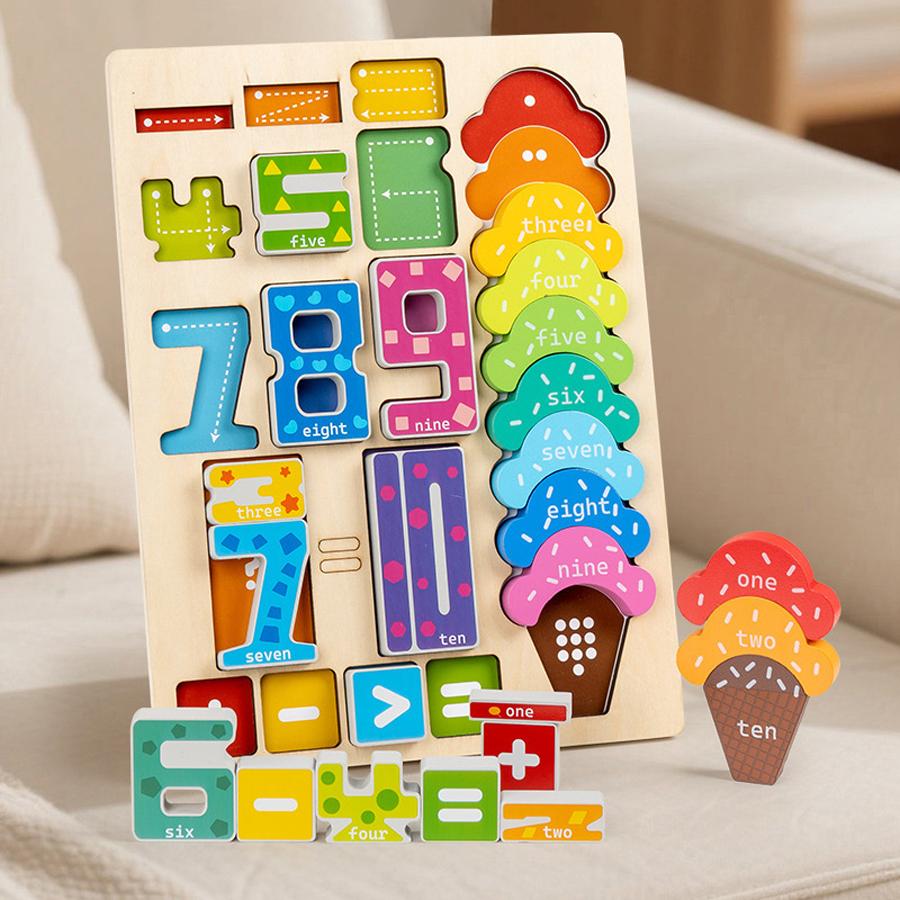 Pädagogische digitale Holzbausteine Kreative Puzzles Stapelspielzeug Farben Zahlen Erkennen Montessori Geschenk