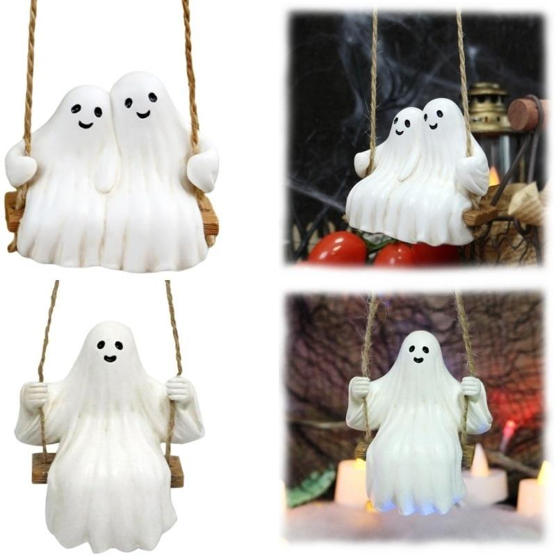 Halloween Decor Swing Ghost Figurines Resin Statues Sculptures Hanging Ornaments