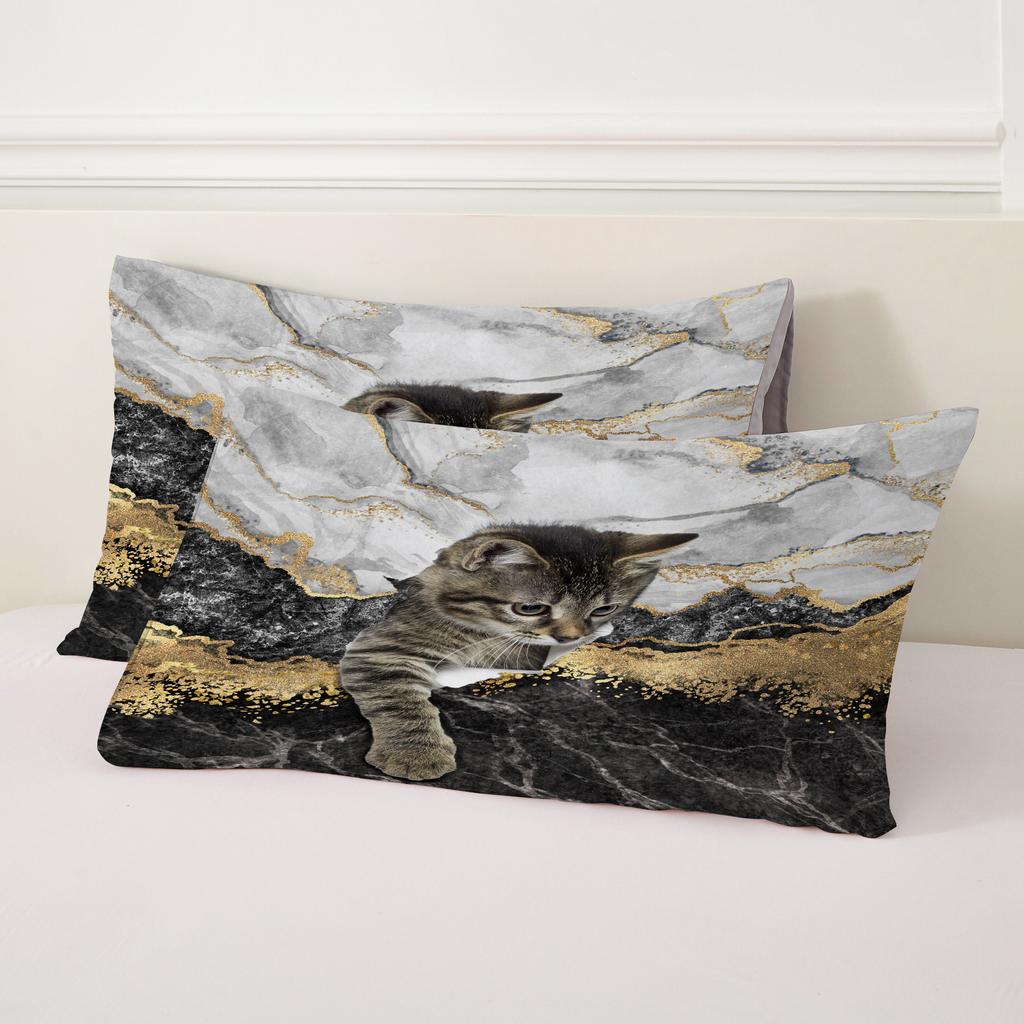 Cute Cat Bedding Set 3D Duvet Cover Set Single Double Twin Full Size Teens Adults Bedclothes Soft Polyester Quilted Bed Covers