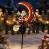 Retro Style Garden Art 31 Inch Solar-Powered Christmas Stake Light, Santa Claus on A Moon LED Pathway Auto Solar Powered Lamp Light with Snowflake