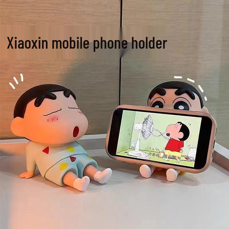 Kros Shin-chan Crayon Phone Holder: Cute Lazy Doll Figurine for Desk, Trendy Toy and Gift.