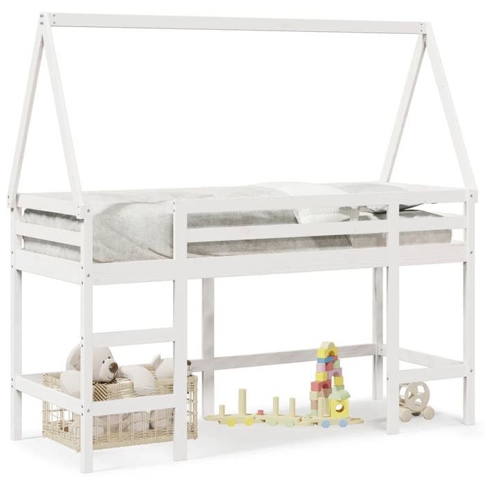 VidaXL Lit superposé et échelle et toit blanc 90x190cm bois pin massif, lit intermédiaire, lit mezzanine avec échelle, lit 3282115