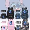 Stylish Black Stitch Backpack Set With Versatile Shoulder Bag And Pencil Case For School