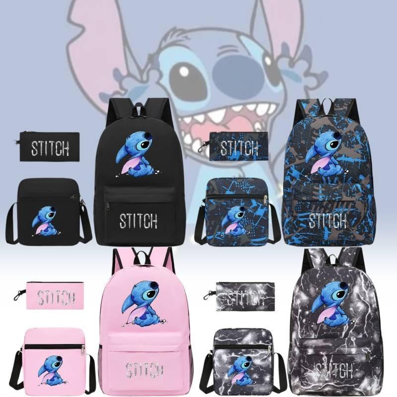 Stylish Black Stitch Backpack Set With Versatile Shoulder Bag And Pencil Case For School