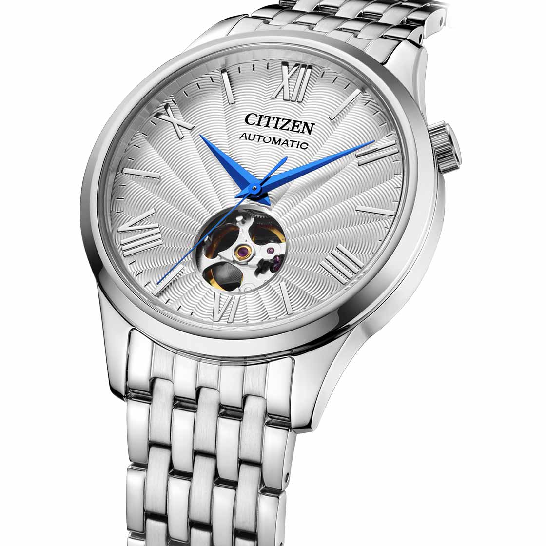 

Часы CITIZEN Japan Open Heart с серебряным циферблатом и сапфировым стеклом из нержавеющей стали NH9130-84A Free белый