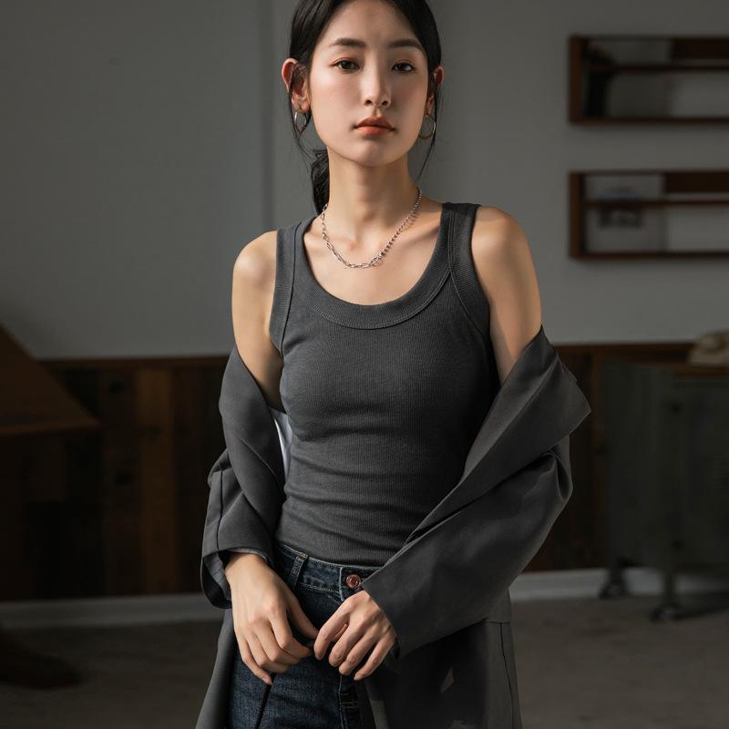 Threaded Cotton Suspender Vest for Women's Summer Breast Protection and Anti-exposure Inner Base Top