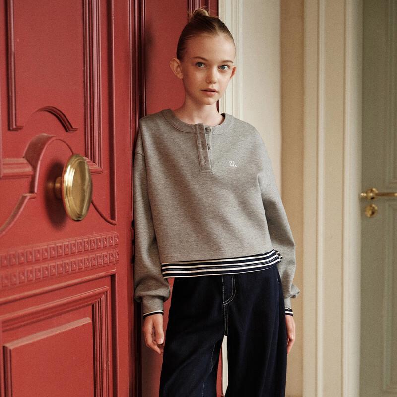 ELLE KIDS Girls  Casual Textured Pique Drop Shoulder Pullover Sweatshirt 140