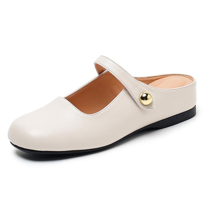 

Small inner height increase shallow mouth ballet shoes one word buckle belt square head half slippers women summer wear high 39