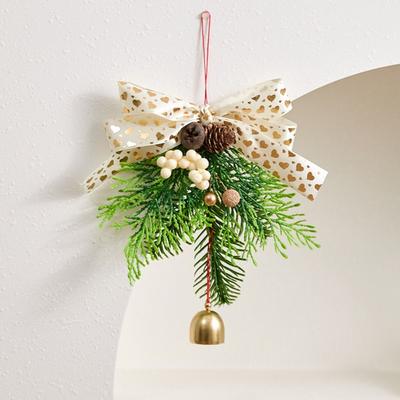 Creative Christmas Bell Pendant 3D Velvet Bow Christmas Hanging Decorations Artificial Pine Crisp Sound Xmas Tree Pendant