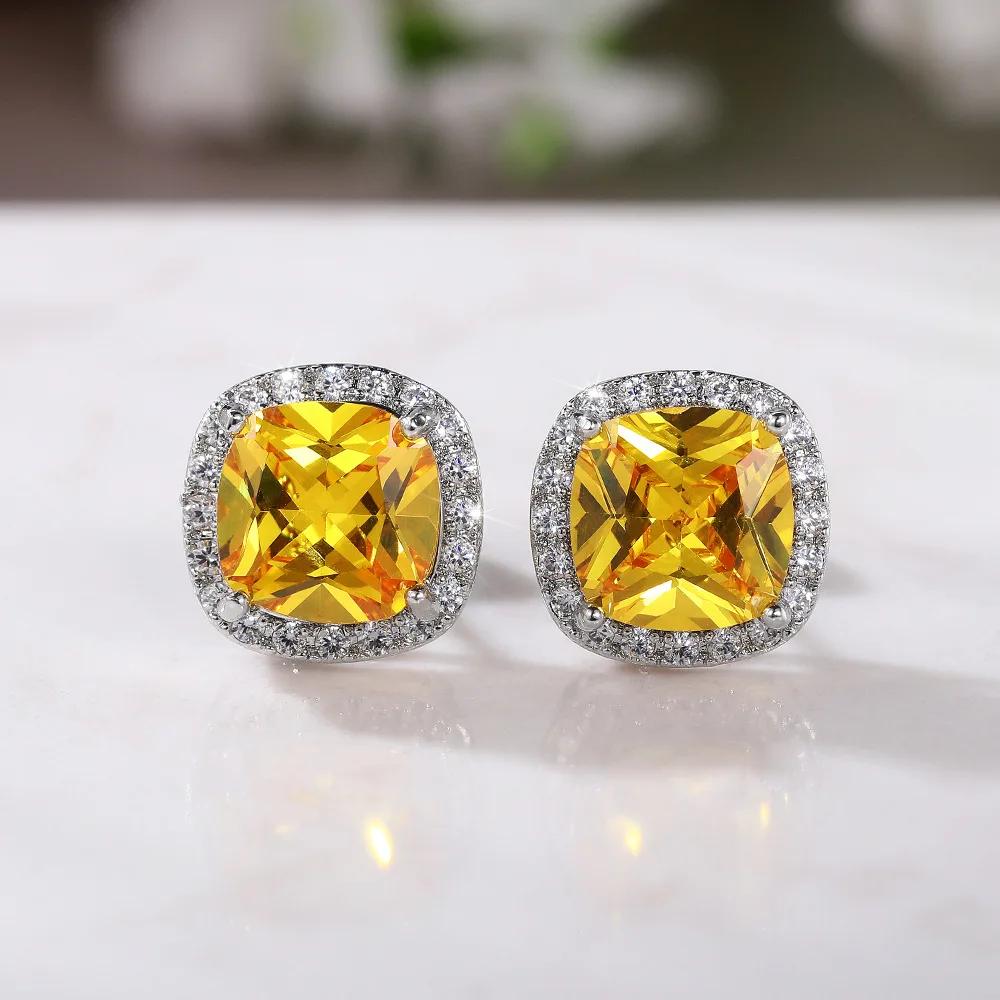 New Simple And Elegant Square Cubic Zirconia Earrings Bling Yellow Cz Dangle  Luxury Women Wedding Engagement Jewelry