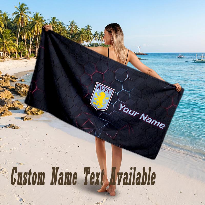 Aston Villa Design Beach Towel Custom Text Large Towel for Beach Vacation