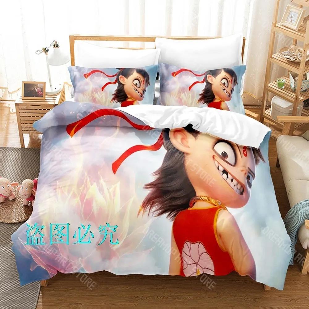 3D Print Nezha 2 Anime Bedding Set Single Twin Full Queen King Size Bed Set Adult Kid Bedroom Duvetcover Sets
