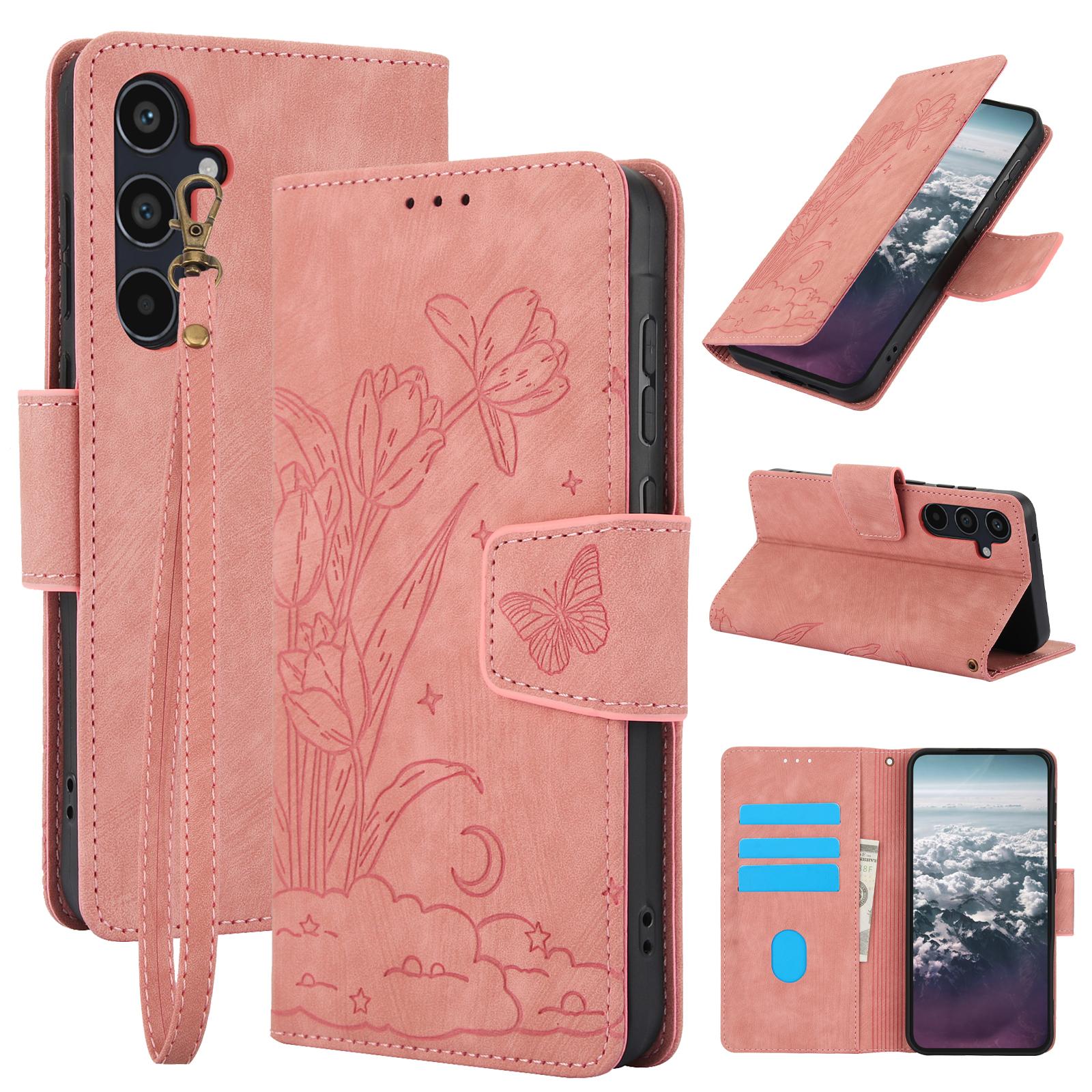 

SY-001 For Samsung Galaxy A15 4G/5G Case Stand Handbag Butterfly Flower Leather Phone Cover Pink