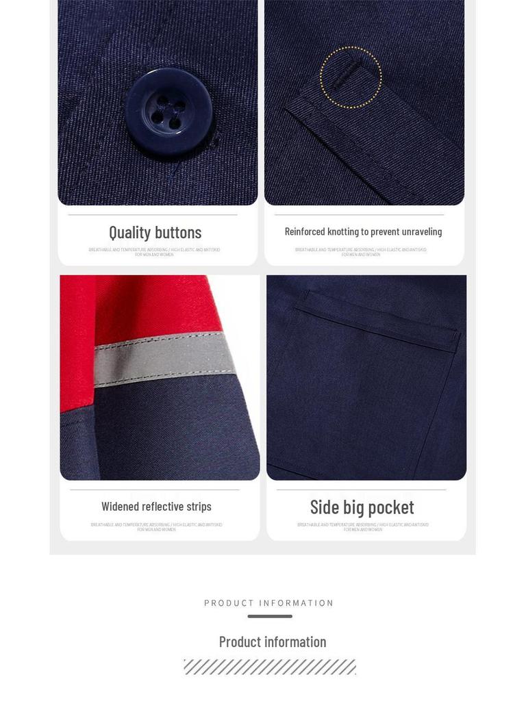 Custom Blue Color Block Workwear Coat: Durable, Wear-Resistant, Cotton Uniform for Movers and Warehouse Use