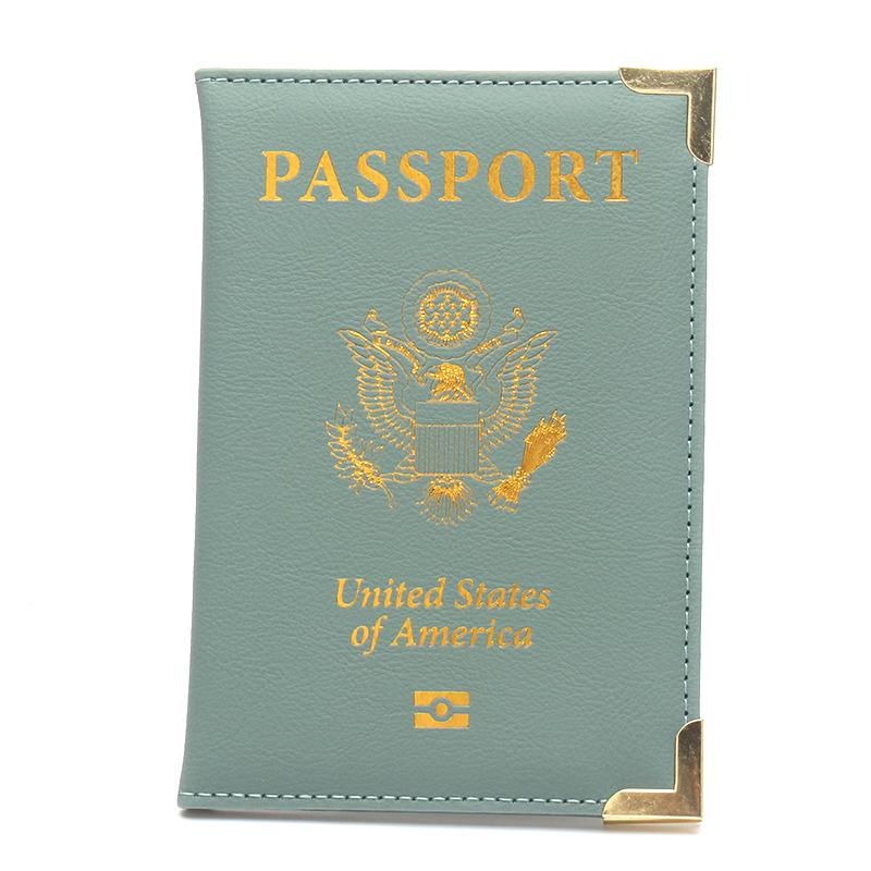 New US Passport Holder Leather Thin Passport Covers Golden Copper Corner Id Card Holder Plane Ticket Holder Travel Accessories